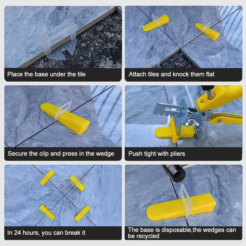 RUHOOM Tile Leveling System Wedges 210 pcs Reusable Tile Leveler Wedges for 1/8" 1/16" 1/32" Spacers and Tile Leveling Clips Tile Leveler Tools for Wall Floor Tile Stone Installation Yellow - Image 4